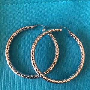 Vintage Textured Stainless Steel Hoop Earrings